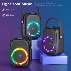 Portable Karaoke Machine with Dual-Mic, Bluetooth, LED Light, FM Radio, IPX6 Splash Proof…